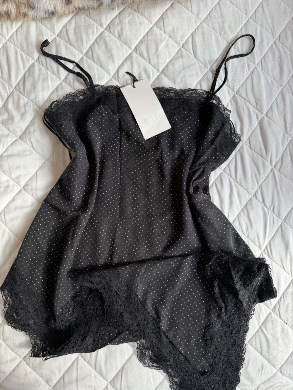 Zara Black Slip Dress with White Polka Dots